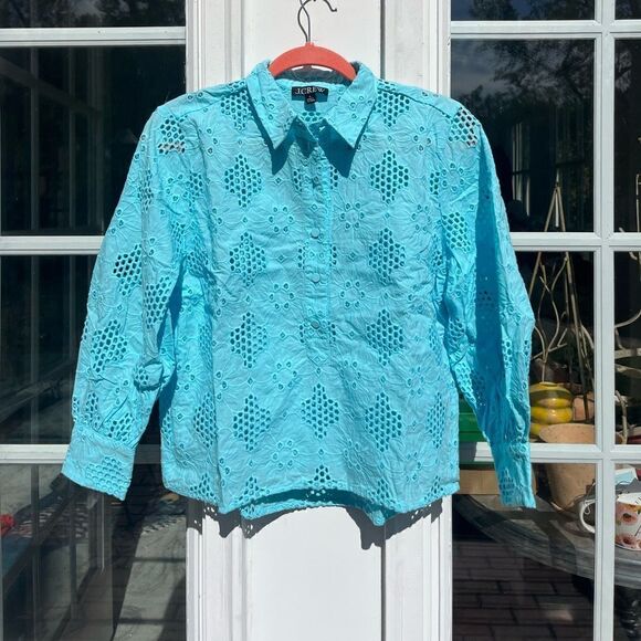 J Crew Eyelet Popover Top NWT - Picture 9 of 14